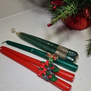 Vintage Festive Green and Red Holiday Candles